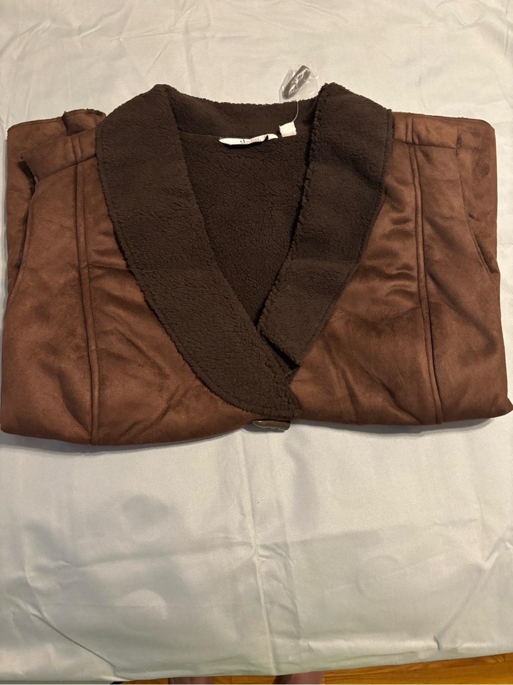 NWT Denim & Co. Faux Suede Sherpa Lined Toggle Vest Dark Chocolate 3X